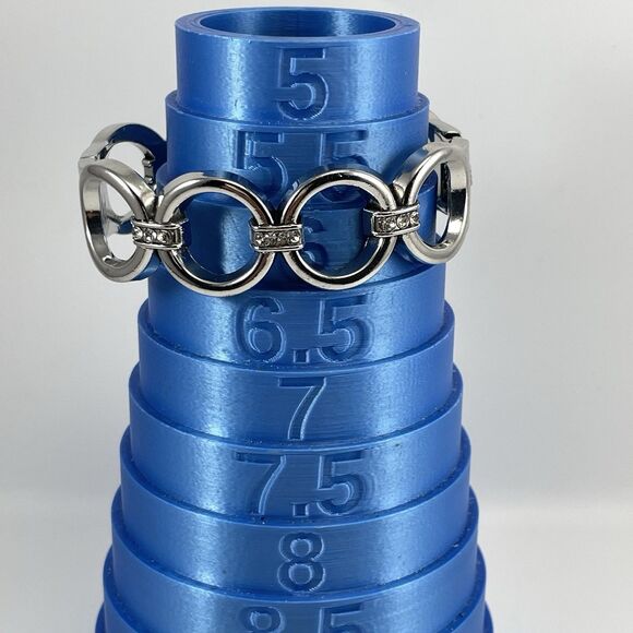 Silver Tone Metal White Glass Rhinestone Circle Clamper Hinged Bangle Bracelet - Picture 4 of 7